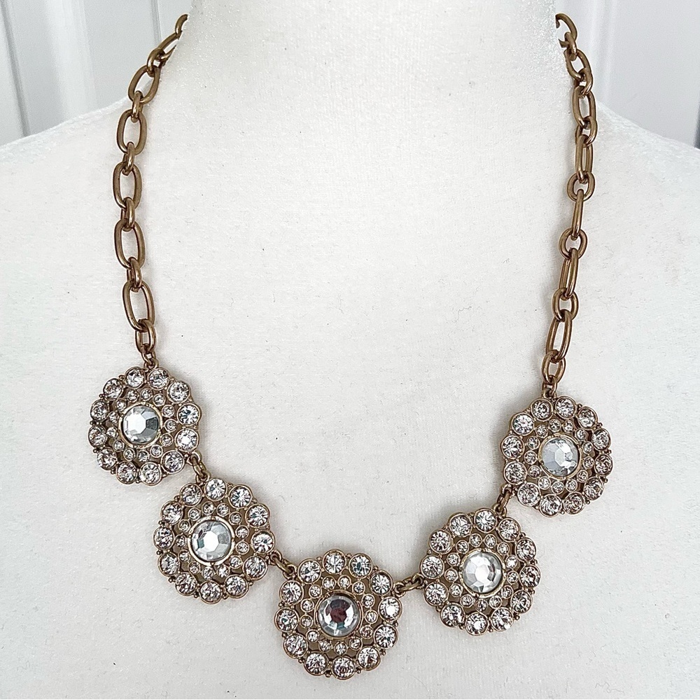 J Crew Sparkly Jewel Burst Fancy Bib Necklace on Gold Tone Chain